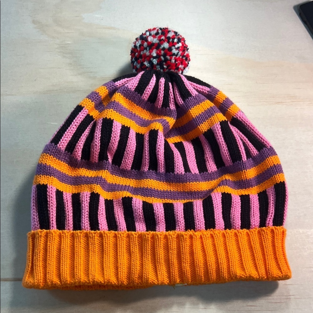 Colorful Striped Vintage Beanie with Pom Pom 80’s Vibe